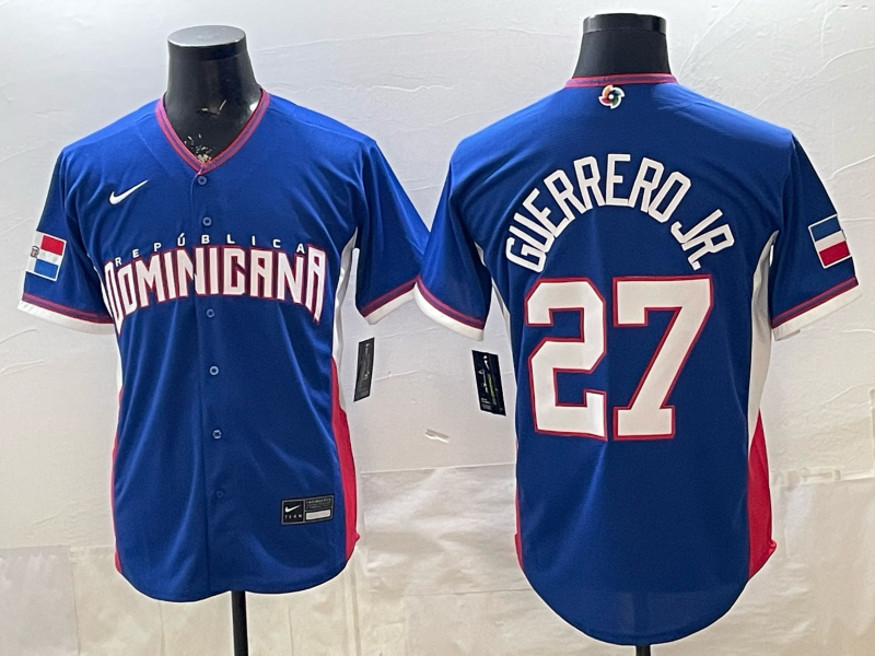 Men's Dominican Republic Baseball Vladimir Guerrero Jr. #27 Royal 2026 World Baseball Classic Stadium Jersey baseball jersey product view 1
