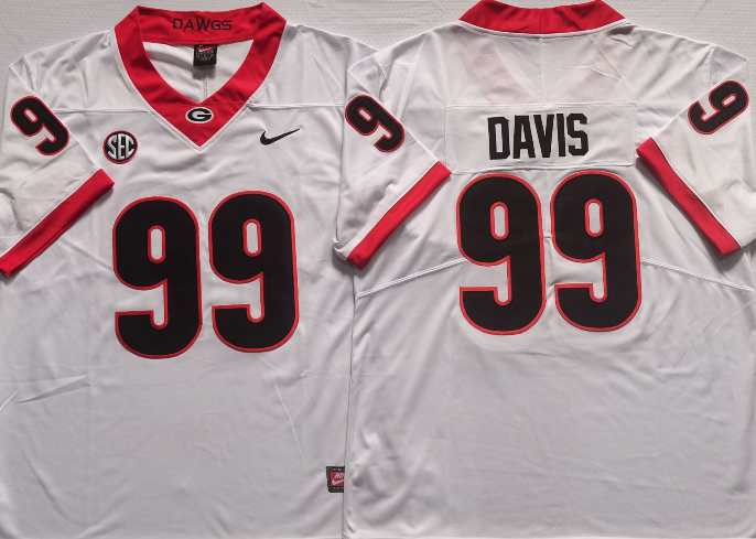 Men's Georgia Bulldogs Jordan Davis White Player Game Jersey basketball jersey product view 1