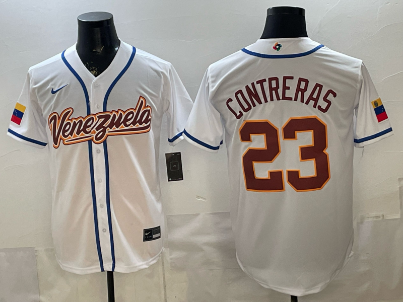 Men's Venezuela Baseball William Contreras #23 White 2026 World Baseball Classic Stadium Jersey baseball jersey product view 1
