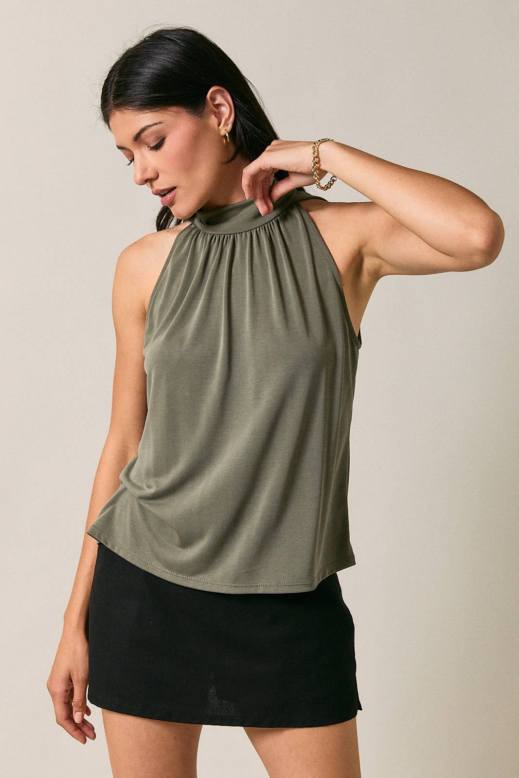Mock Neck Sleeveless Gathered Halter Top Unisex T-shirt, Sweatshirt, Hoodie, Long Sleeve Tee - T-Shirt, Sweatshirt, Hoodie