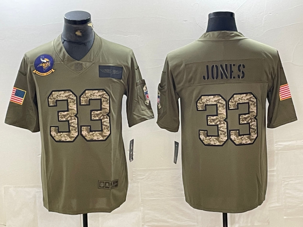Men's Minnesota Vikings Aaron Jones #33 Olive Player Jersey2 football jersey product view 1