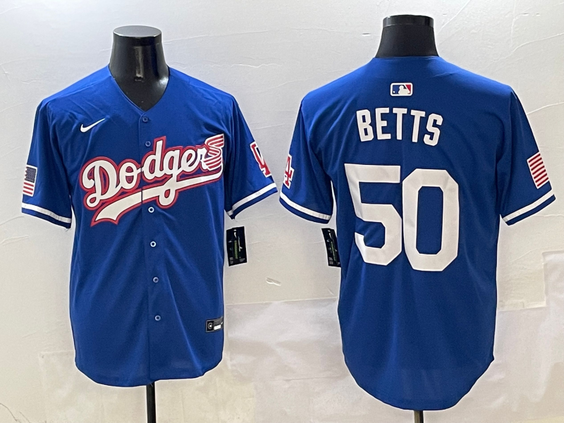Men's Los Angeles Dodgers Mookie Betts #50 Royal Game Jersey baseball jersey product view 1