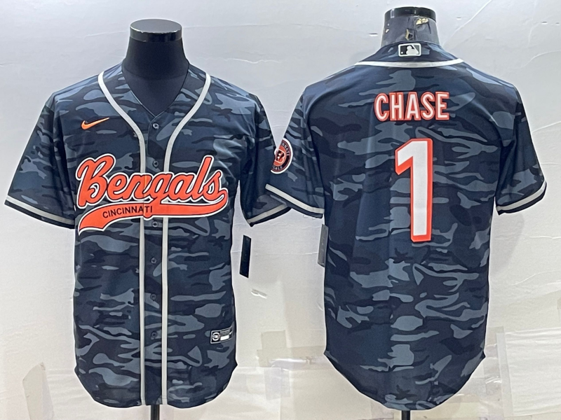 Men's Cincinnati Bengals Ja'Marr Chase Grey Camouflage Fashion Game Jersey football jersey product view 1