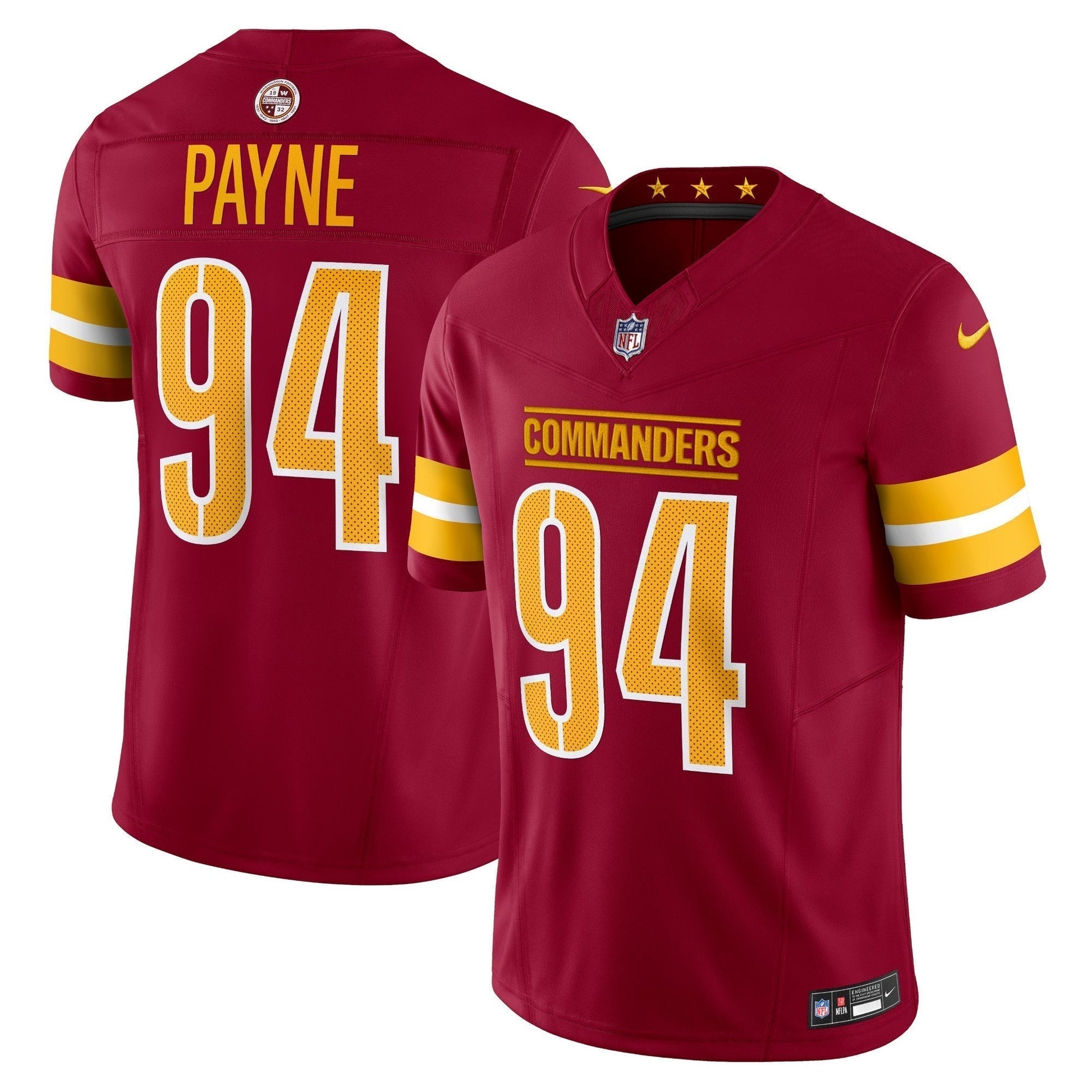 Daron Payne Washington Commanders Vapor F.U.S.E. Limited Jersey - Burgundy football jersey product view 1