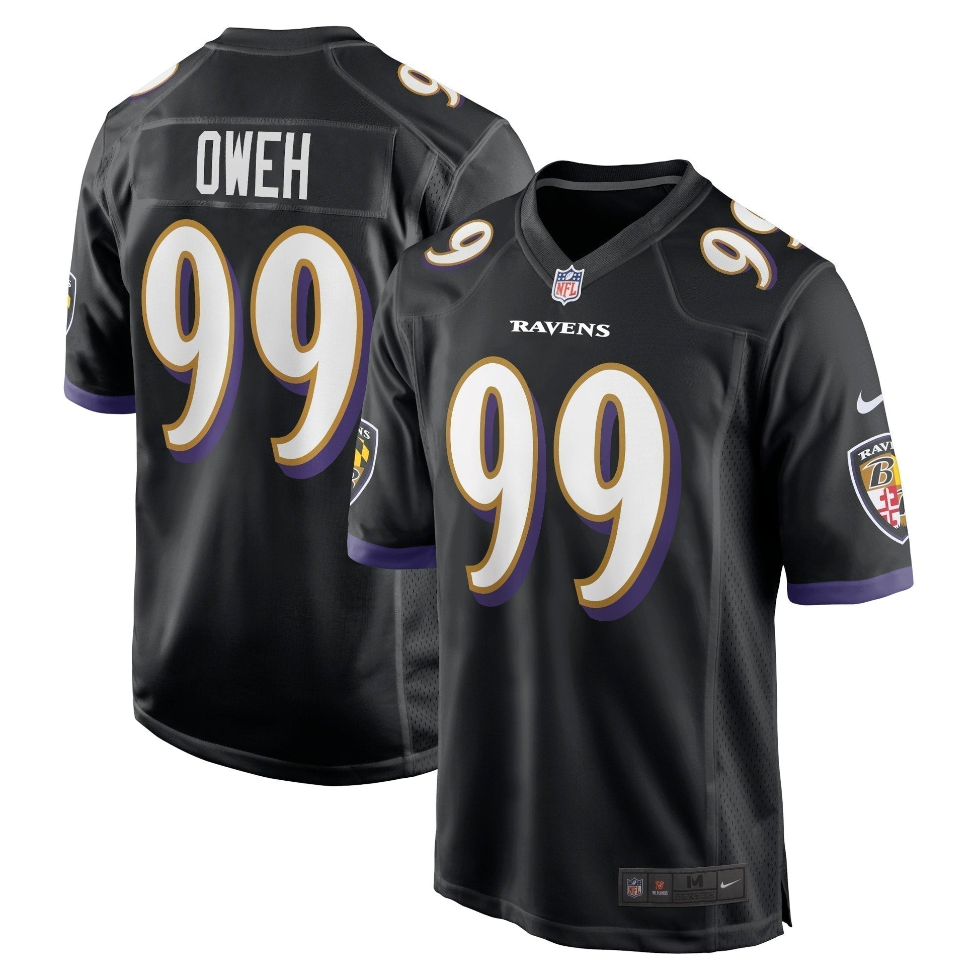 Odafe Oweh Baltimore Ravens Game Jersey - Black football jersey product view 1