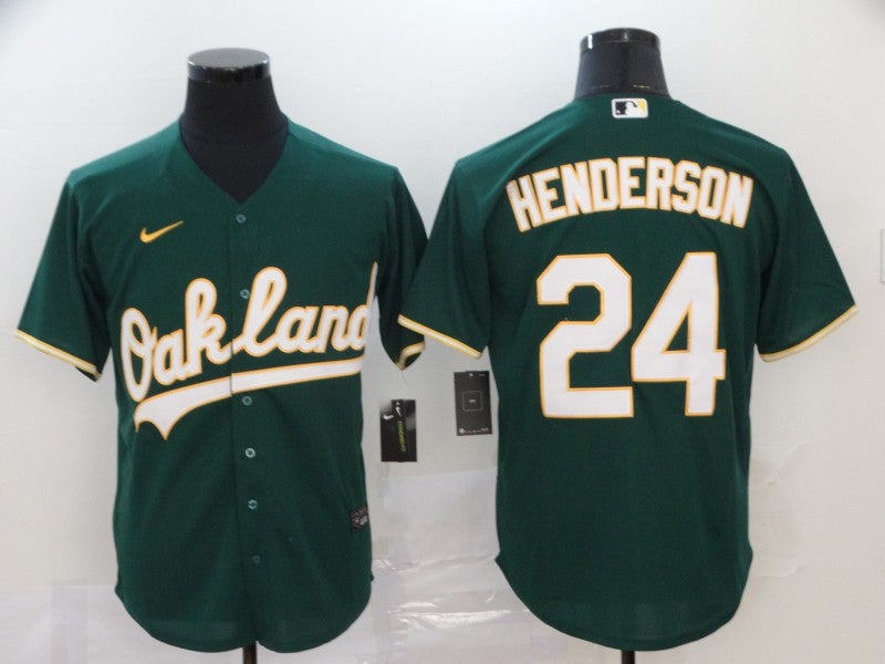 Men's Oakland Athletics Rickey Henderson #24 Green Replica Team Jersey baseball jersey product view 1