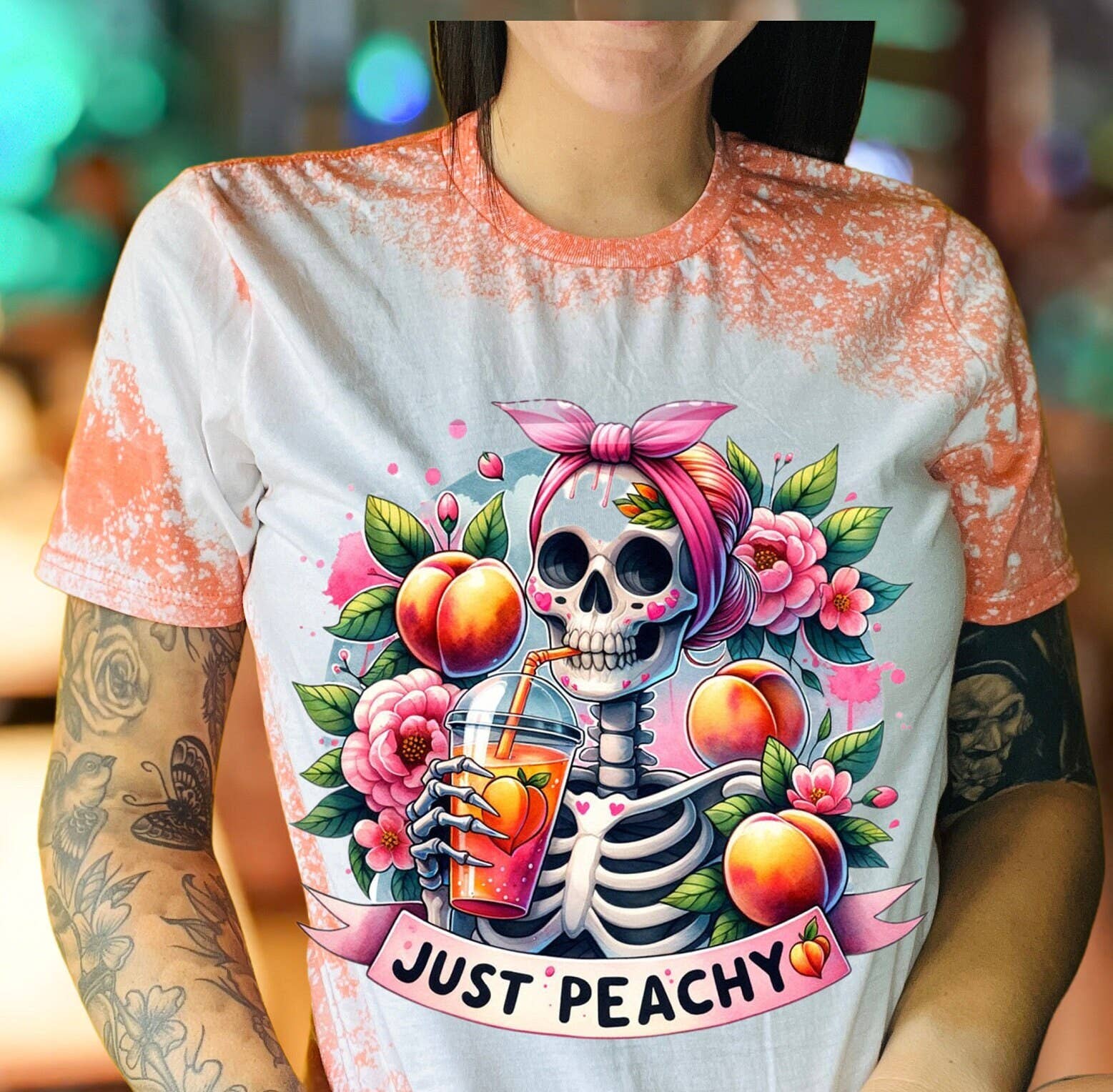 Just Peachy Skeleton Mom  Summer & Halloween T-Shirt Unisex T-shirt, Sweatshirt, Hoodie, Long Sleeve Tee - T-Shirt, Sweatshirt, Hoodie