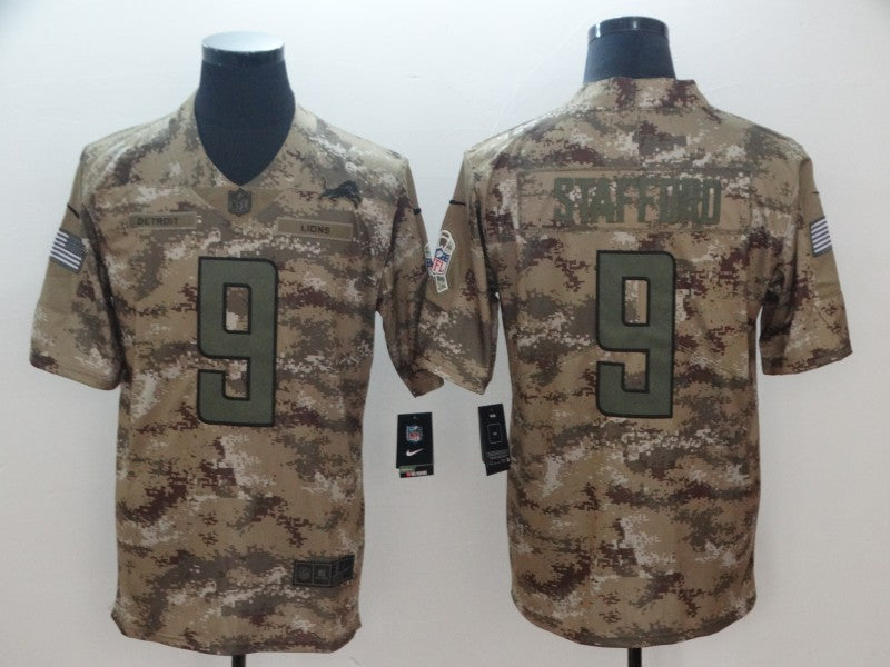 Men's Detroit Lions Matthew Stafford #9 Camouflage Game Jersey1 football jersey product view 1