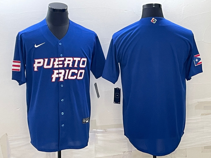 Men's 2023 World Baseball Classic Puerto Rico Blue Blank Jersey baseball jersey product view 1