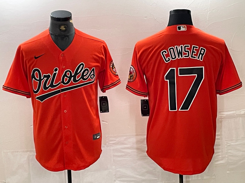 Men's Baltimore Orioles Colton Cowser #17 Orange Replica Player Jersey baseball jersey product view 1