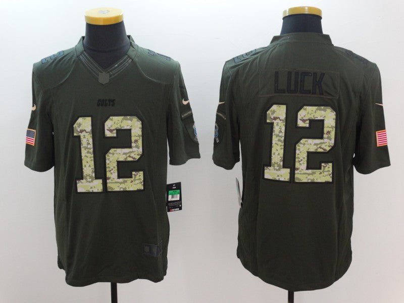 Men's Indianapolis Colts Andrew Luck #12 Army Green Game Jersey1 football jersey product view 1