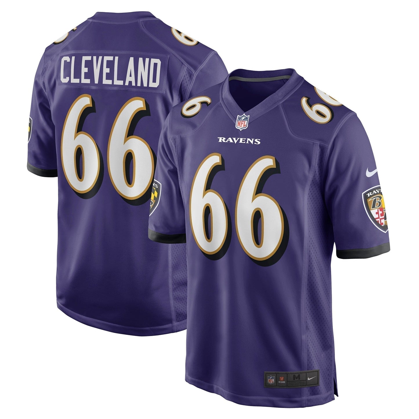 Ben Cleveland Baltimore Ravens Game Jersey - Purple football jersey product view 1