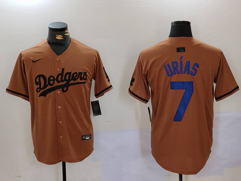 Men's Los Angeles Dodgers Julio Urias Brown Replica Player Jersey baseball jersey product view 1