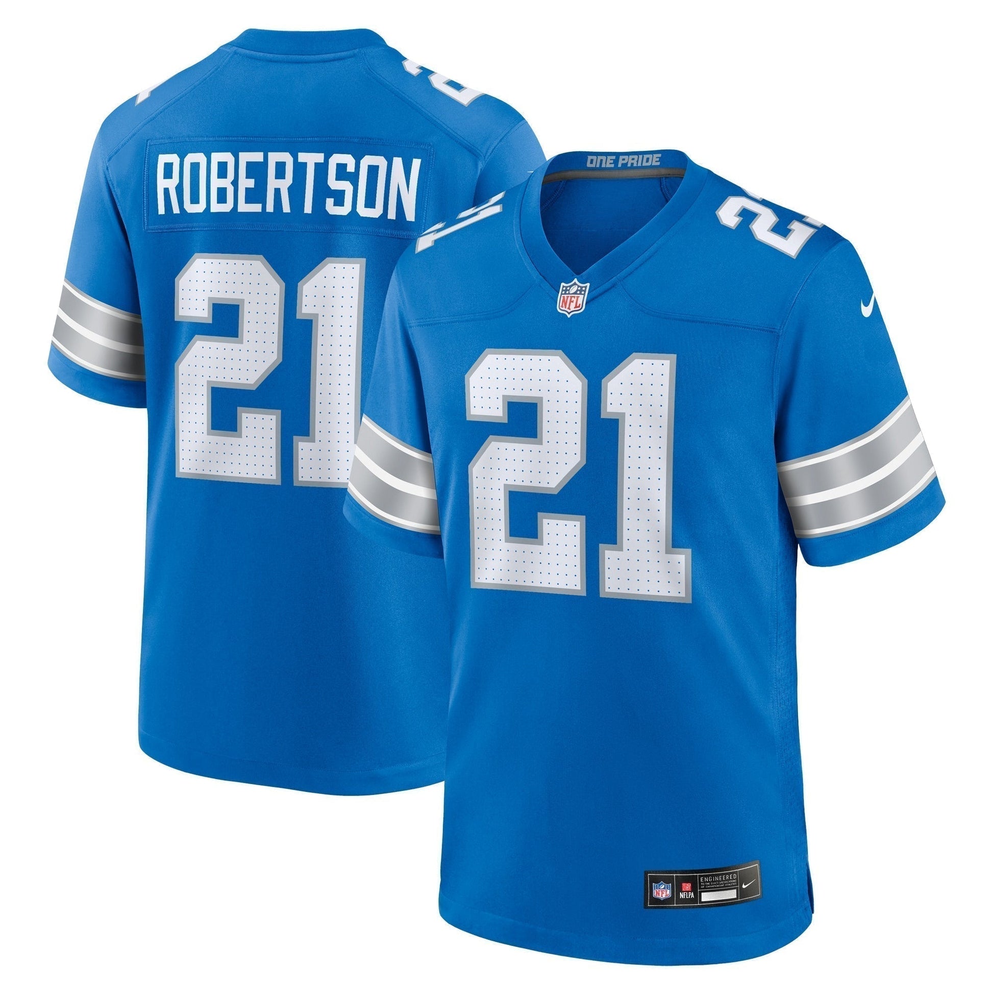 Amik Robertson Detroit Lions Game Jersey - Blue football jersey product view 1