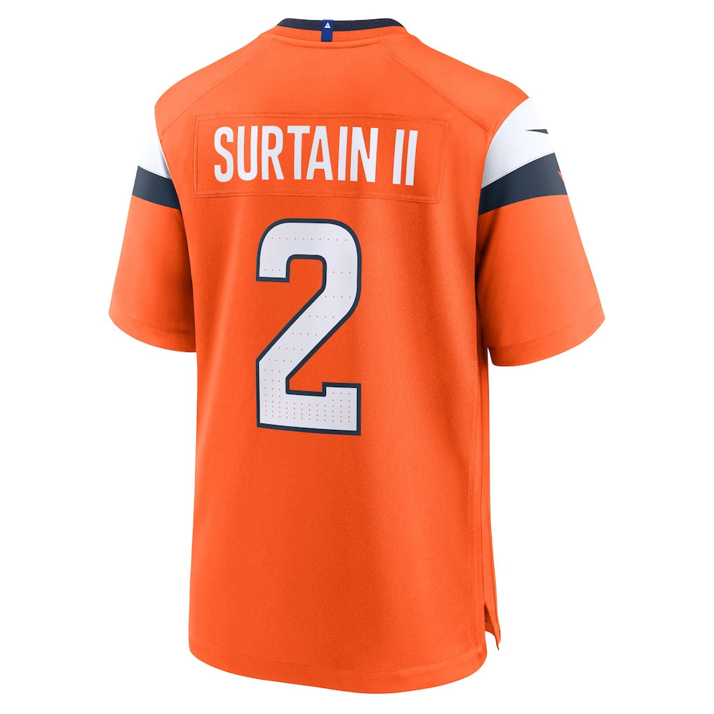 D.Broncos #2 Patrick Surtain II Orange Mile High Collection Game Jersey football jersey product view 1
