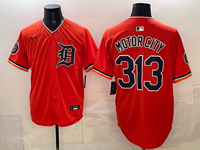 Men's Detroit Tigers Motor City #313 Orange Alternate Stadium Jersey baseball jersey product view 1