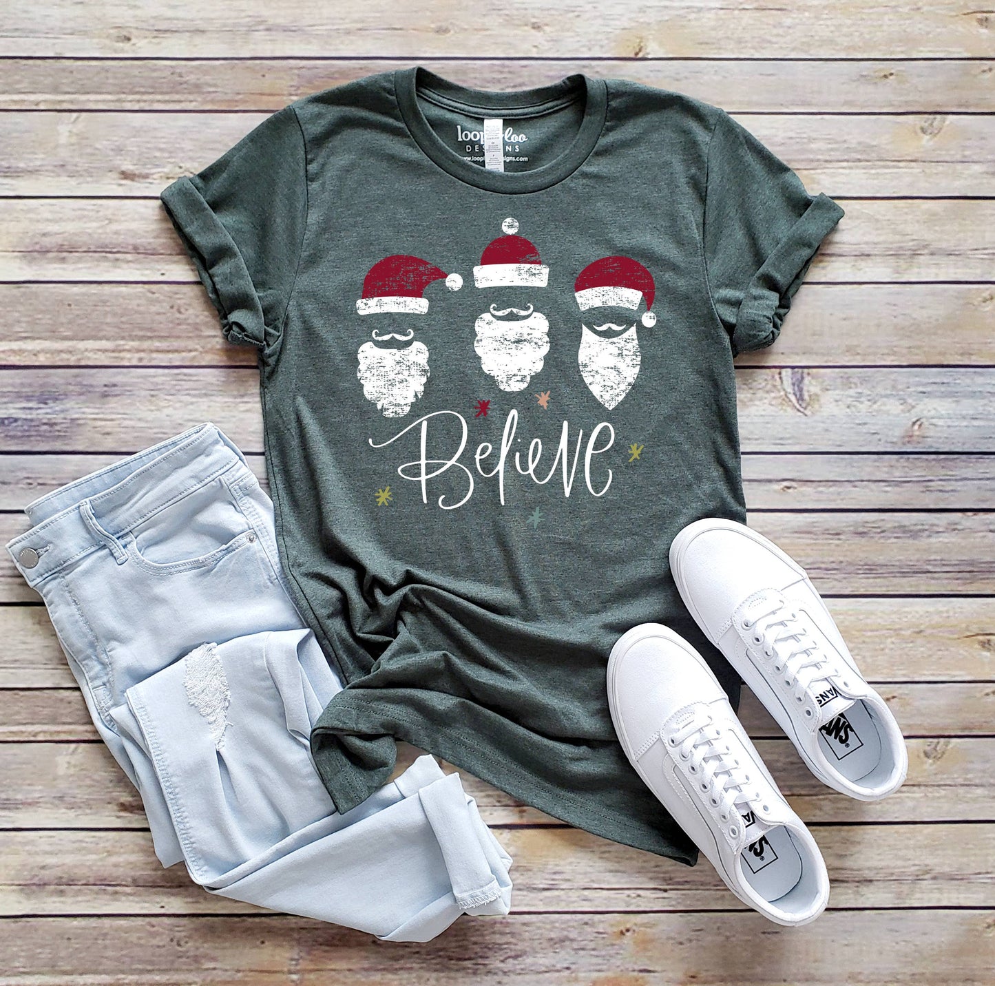 Believe Santas Tee | Christmas | Sizes XS-2XL Unisex T-shirt, Sweatshirt, Hoodie, Long Sleeve Tee - T-Shirt, Sweatshirt, Hoodie
