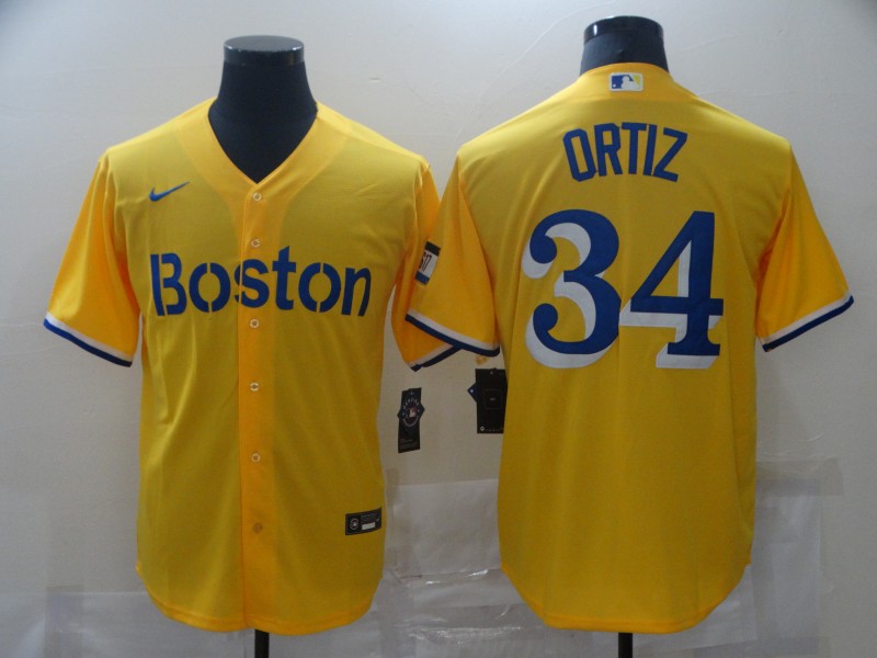Men's Boston Red Sox David Ortiz #34 Yellow Replica Baseball Jersey baseball jersey product view 1
