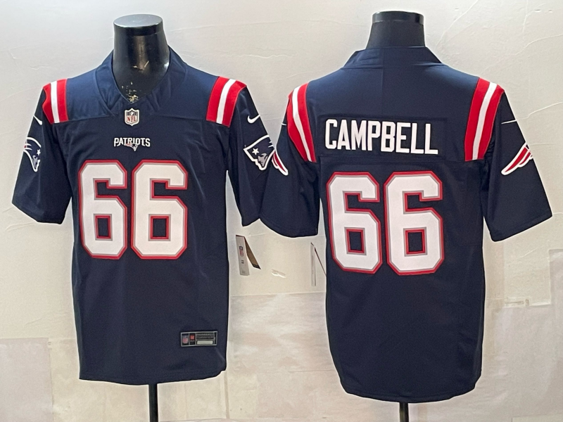 Men's New England Patriots Will Campbell #66 Navy Player Game Jersey football jersey product view 1