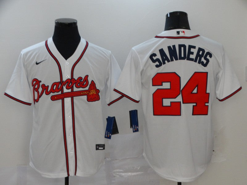Men's Atlanta Braves Deion Sanders White Replica Player Jersey baseball jersey product view 1