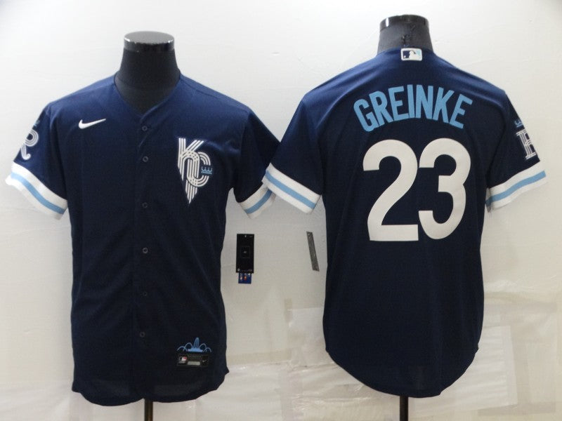 Men's Kansas City Royals Zack Greinke #23 Navy Replica Baseball Jersey1 baseball jersey product view 1