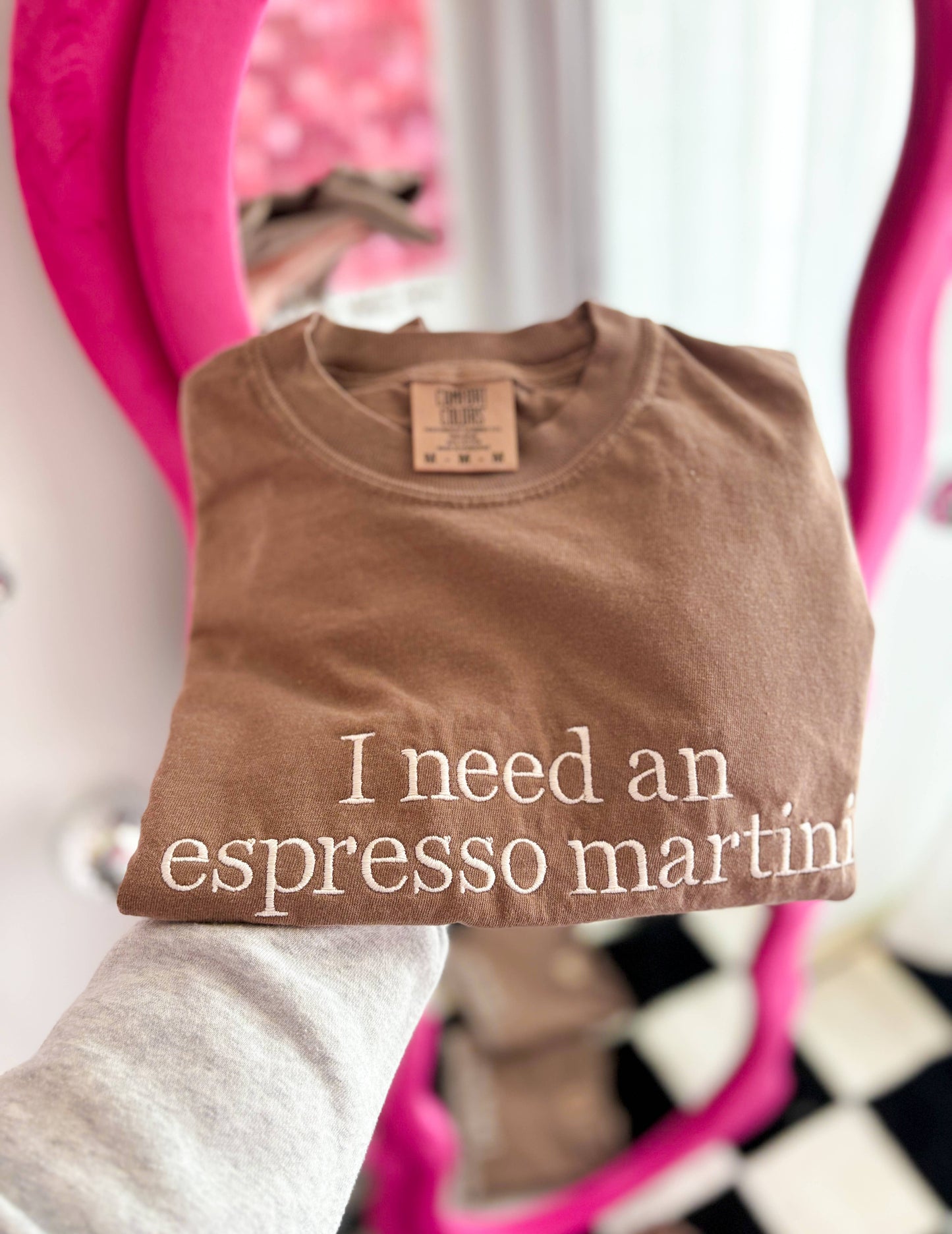 I Need An Espresso Martini Embroidered Tee | Drink Shirt Unisex T-shirt, Sweatshirt, Hoodie, Long Sleeve Tee - T-Shirt, Sweatshirt, Hoodie