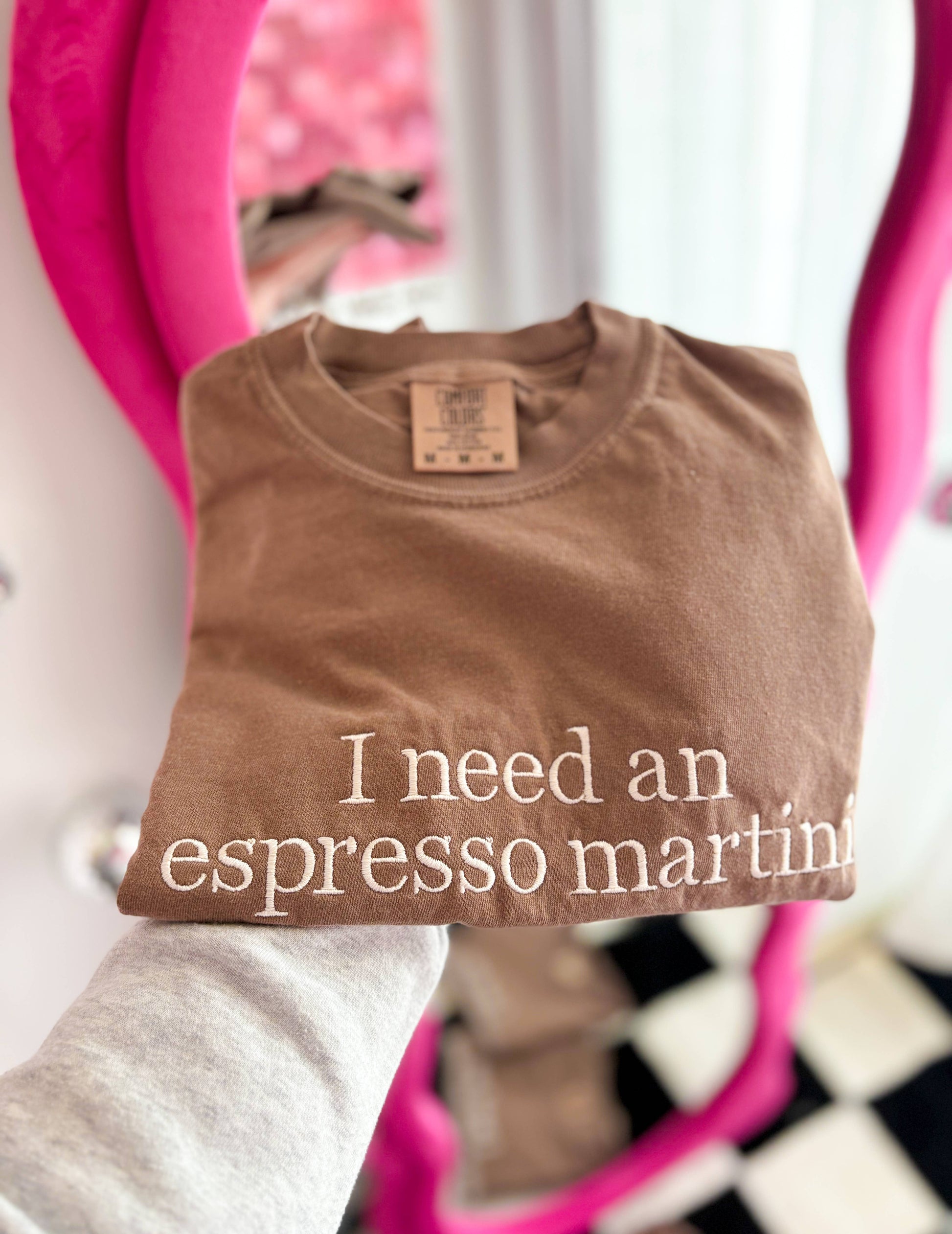 I Need An Espresso Martini Embroidered Tee | Drink Shirt Unisex T-shirt, Sweatshirt, Hoodie, Long Sleeve Tee - T-Shirt, Sweatshirt, Hoodie