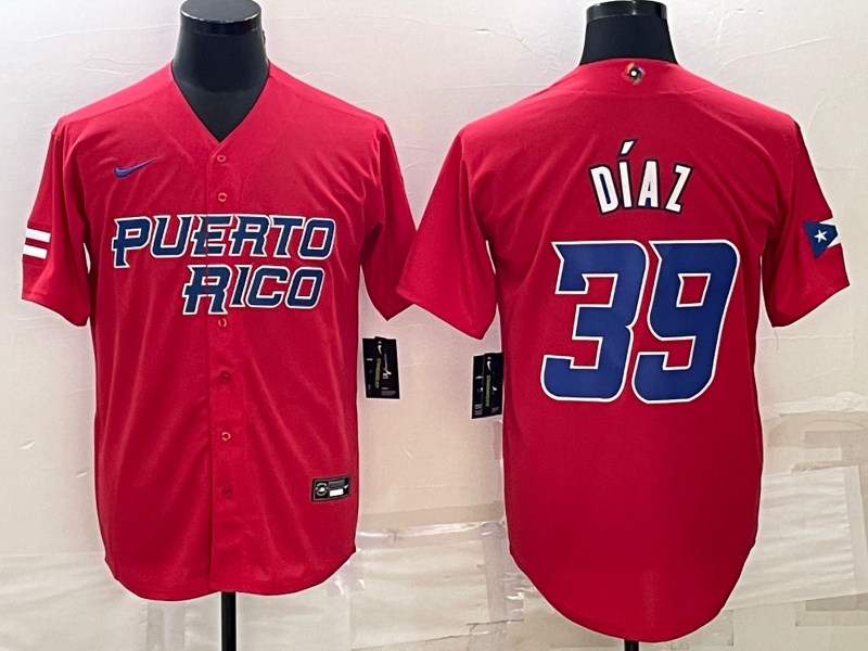 Men's 2023 World Baseball Classic #39 Edwin Diaz Puerto Rico Red Jersey1 baseball jersey product view 1