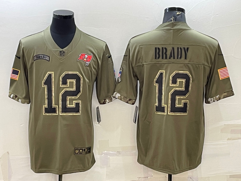 Men's Tampa Bay Buccaneers Tom Brady Olive 2022 Salute To Service Retired Player Limited Jersey football jersey product view 1
