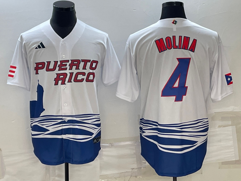 Men's 2023 World Baseball Classic Yadier Molina Puerto Rico White Jersey baseball jersey product view 1