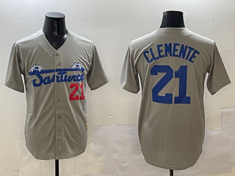 Men's Santurce Crabbers Roberto Clemente Gray Puerto Rico Baseball Jersey baseball jersey product view 1