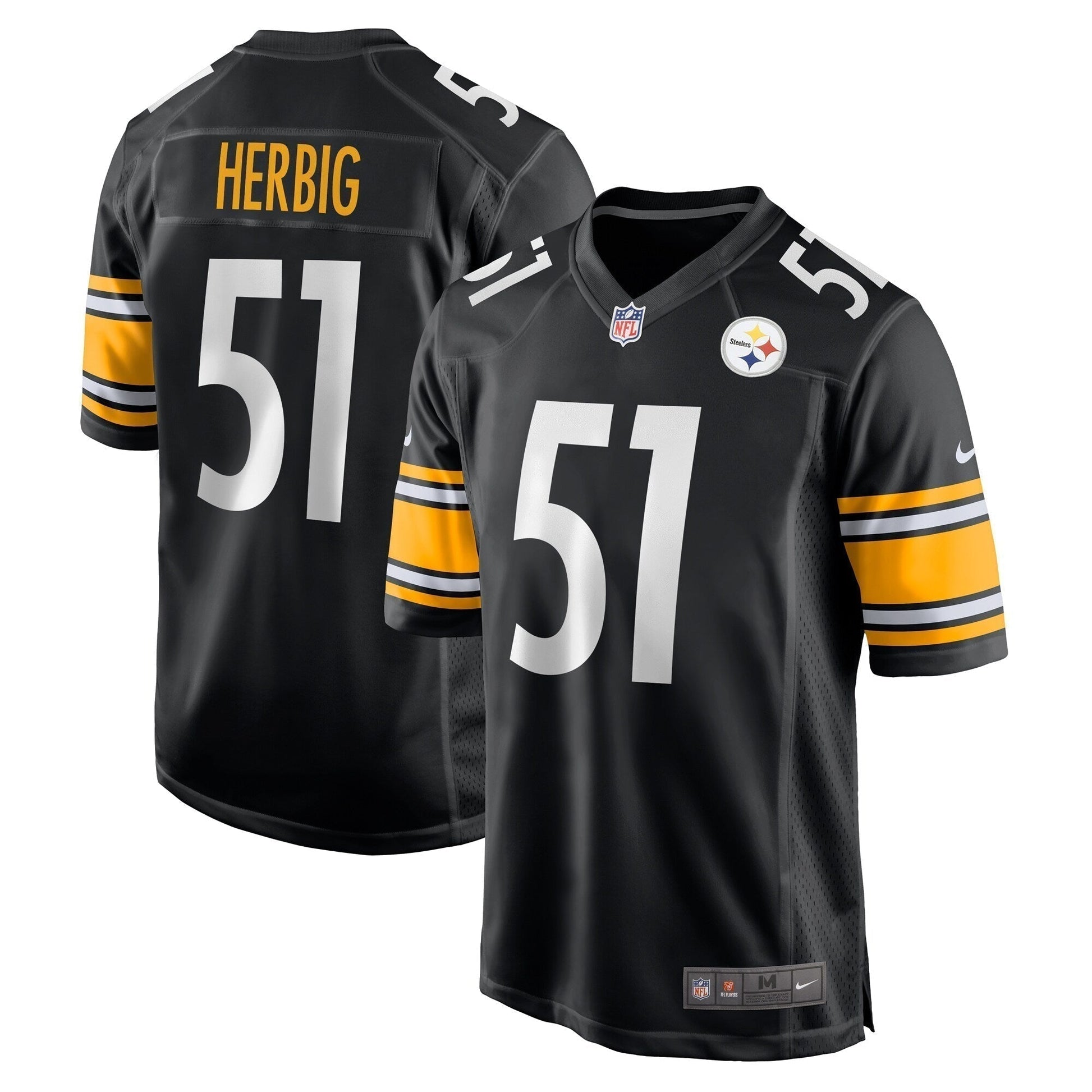 Nick Herbig Pittsburgh Steelers Game Jersey - Black football jersey product view 1