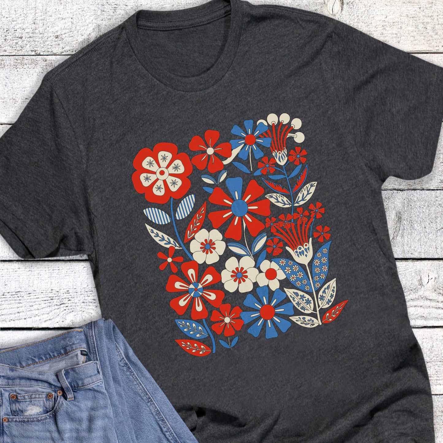 Patriotic Boho Florals Graphic Tee Unisex T-shirt, Sweatshirt, Hoodie, Long Sleeve Tee - T-Shirt, Sweatshirt, Hoodie