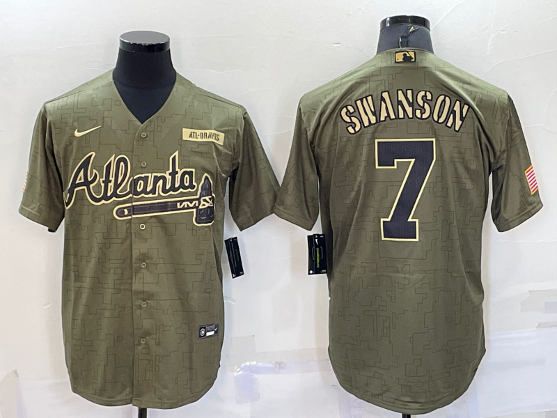 Men's Atlanta Braves Dansby Swanson #7 Brown Replica Player Jersey baseball jersey product view 1