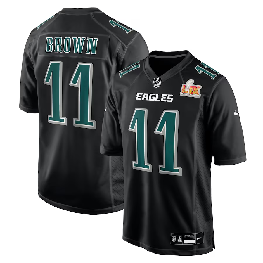 Men's Philadelphia Eagles A.J. Brown Carbon Black Super Bowl LIX Fashion Game Jersey football jersey product view 1