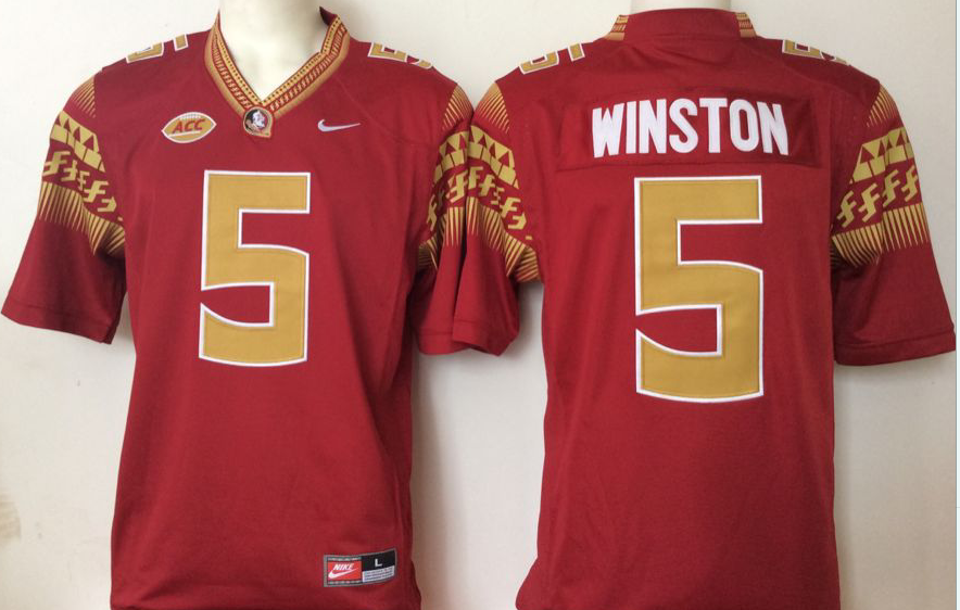 Men's Florida State Seminoles Jameis Winston #5 Red Player Game Jersey sports jersey product view 1