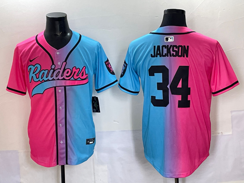 Men's Las Vegas Raiders Bo Jackson #34 Pink/Blue Game Jersey football jersey product view 1