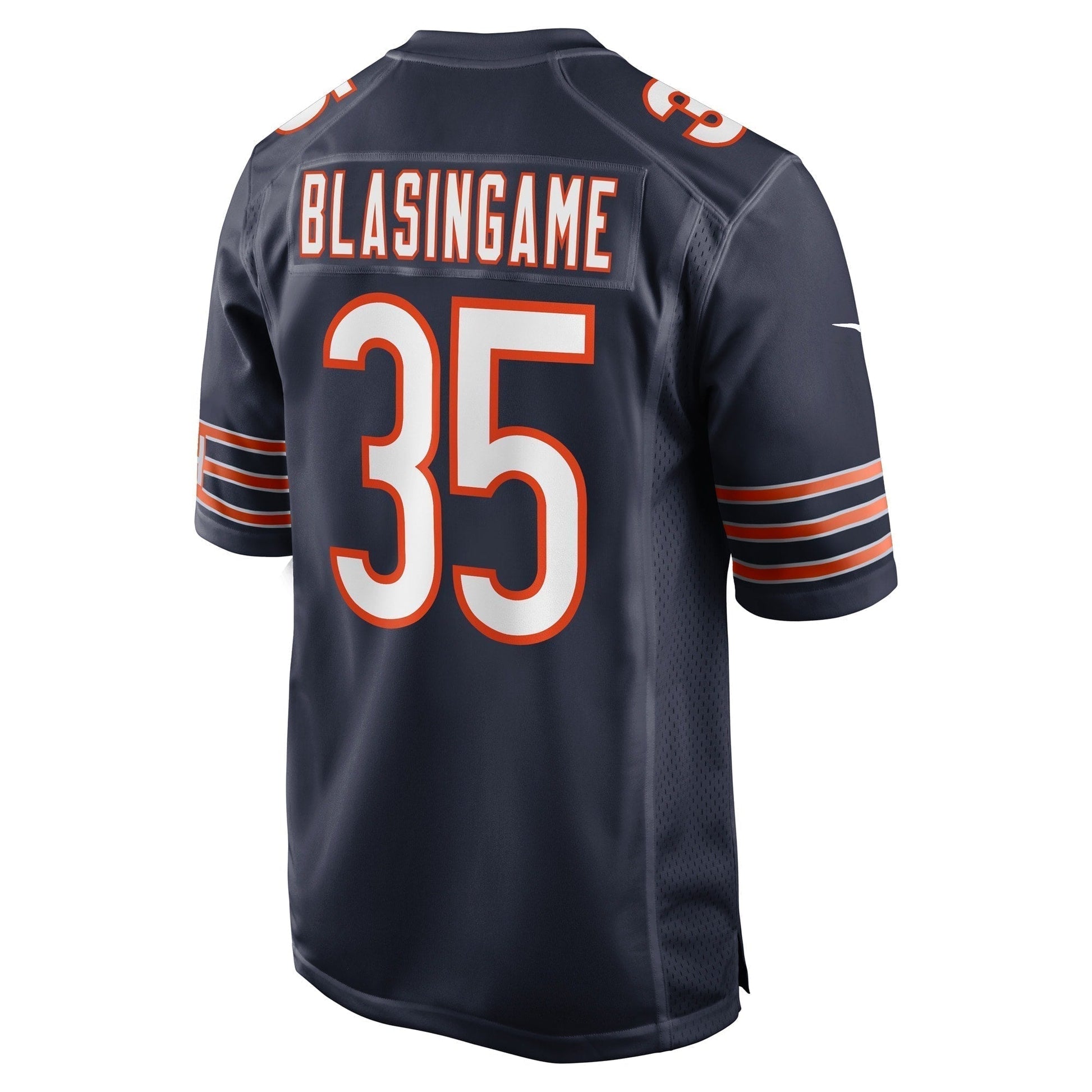 Khari Blasingame Chicago Bears Game Jersey - Navy football jersey product view 3