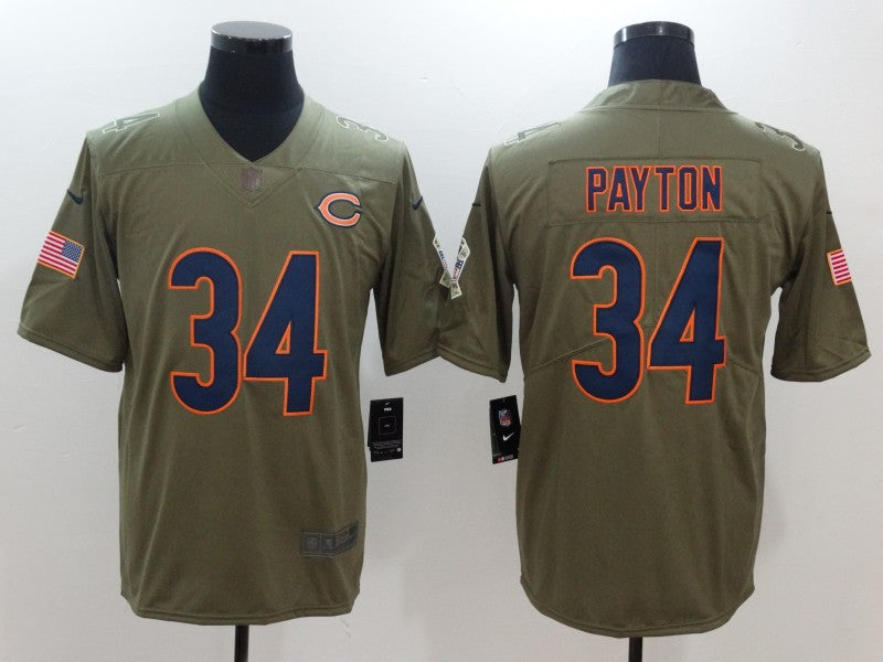 Men's Chicago Bears Walter Payton #34 Army Green Game Jersey1 football jersey product view 1