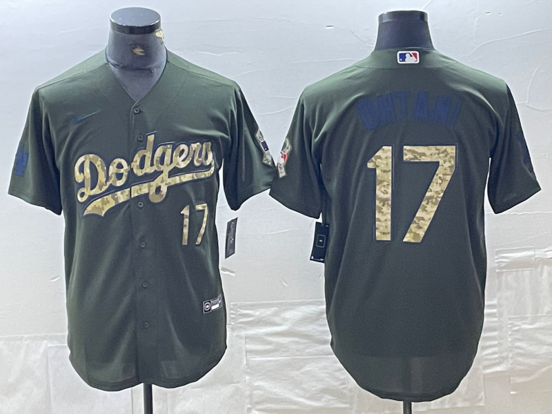 Men's Los Angeles Dodgers Shohei Ohtani Army Green Game Jersey baseball jersey product view 1