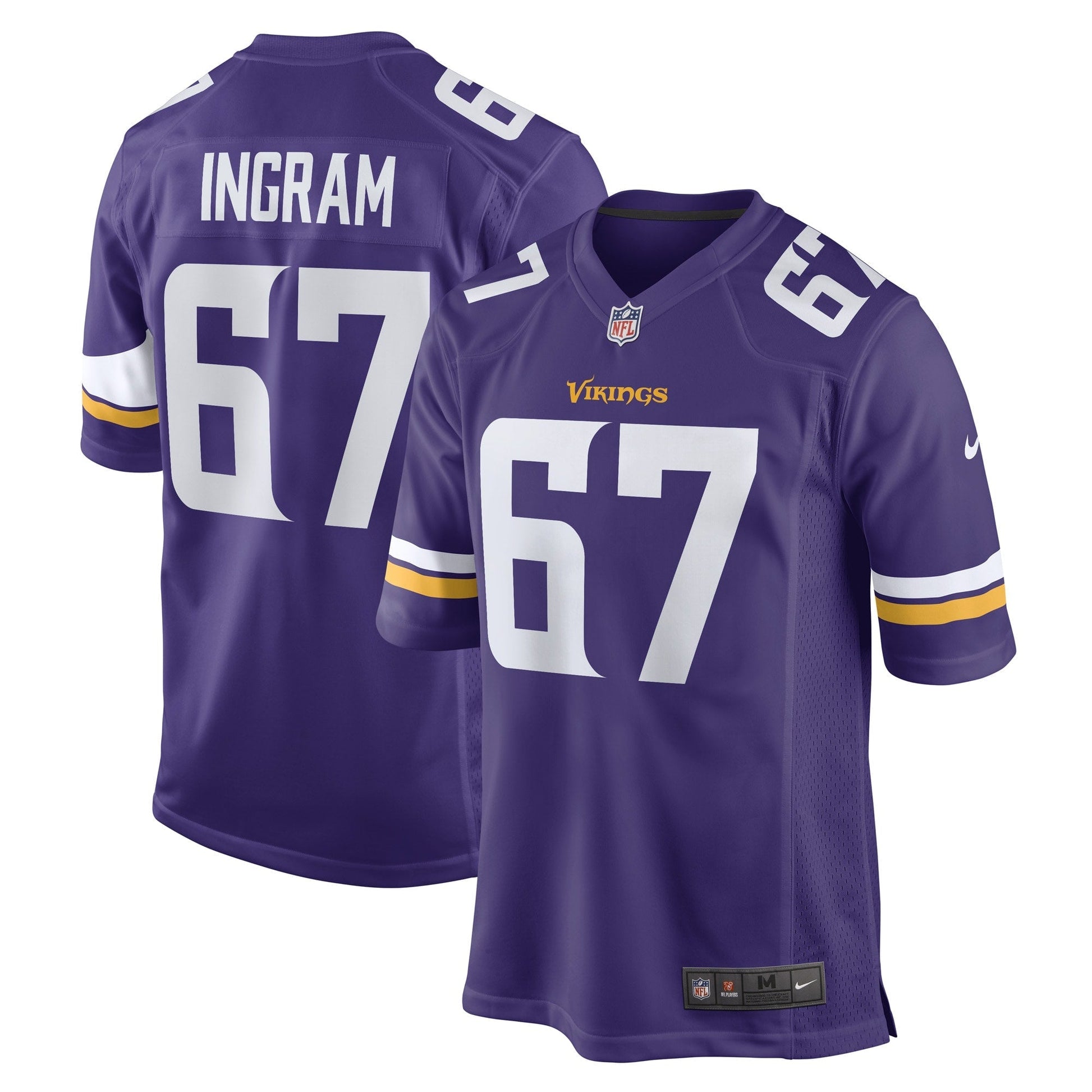 Ed Ingram Minnesota Vikings Game Jersey - Purple football jersey product view 1