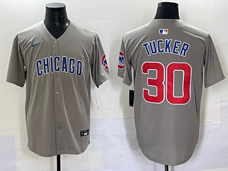 Men's Chicago Cubs Kyle Tucker #30 Gray Replica Player Jersey baseball jersey product view 1