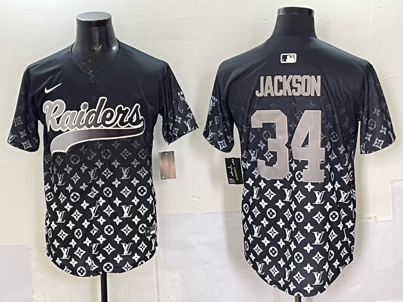 Men's Las Vegas Raiders Bo Jackson #34 Black Team Player Game Jersey football jersey product view 1
