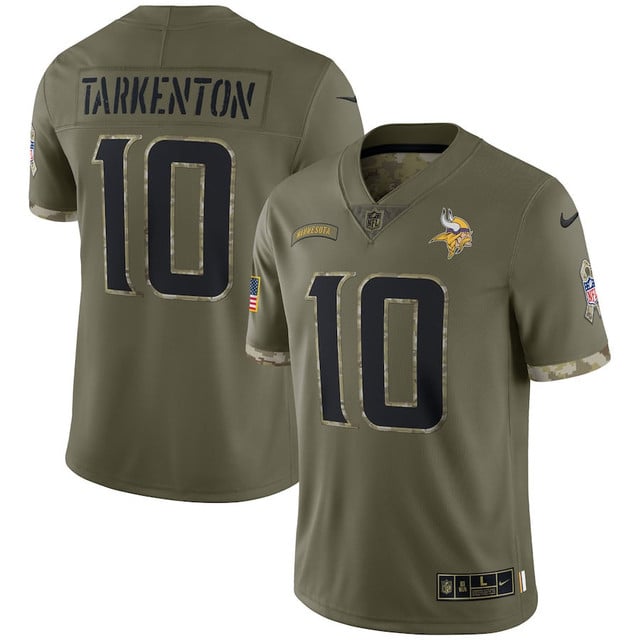 Fran Tarkenton Minnesota Vikings 2022 Salute To Service Retired Player Limited Jersey - Olive football jersey product view 1