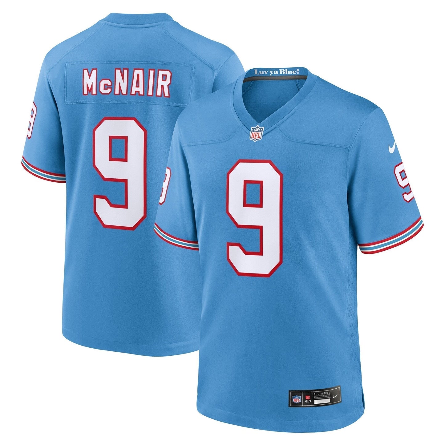 Steve McNair Tennessee Titans Oilers Throwback Retired Game Jersey - Light Blue football jersey product view 1
