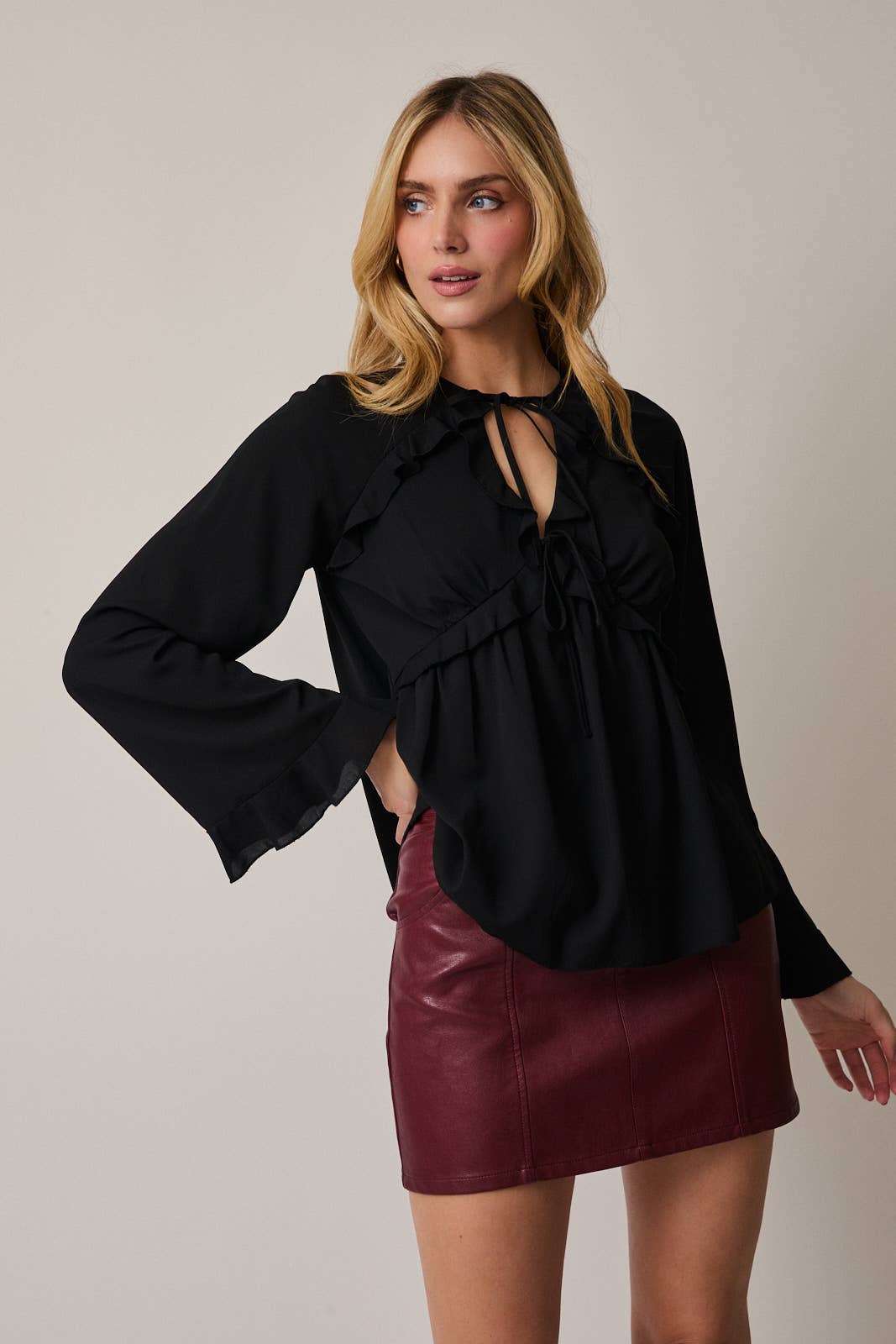 Long Sleeeve Front Tie Ruffle Blouse Unisex T-shirt, Sweatshirt, Hoodie, Long Sleeve Tee - T-Shirt, Sweatshirt, Hoodie
