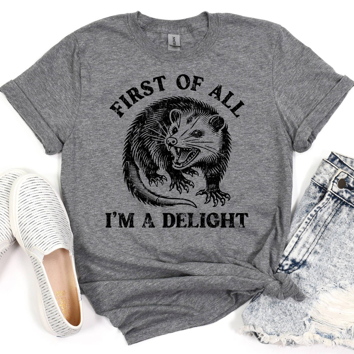I'm A Delight Possum Funny Graphic Tee, Graphic Shirt Unisex T-shirt, Sweatshirt, Hoodie, Long Sleeve Tee - T-Shirt, Sweatshirt, Hoodie