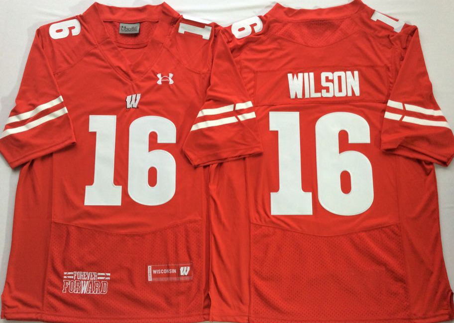 Men's Wisconsin Badgers Russell Wilson Red Player Game Jersey sports jersey product view 1