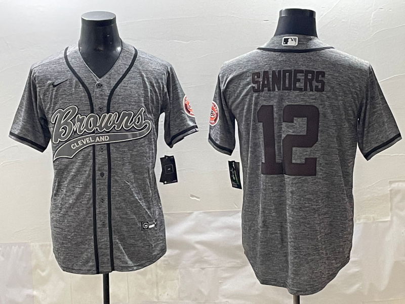 Men's Cleveland Browns Shedeur Sanders #12 Gray Game Player Jersey football jersey product view 1