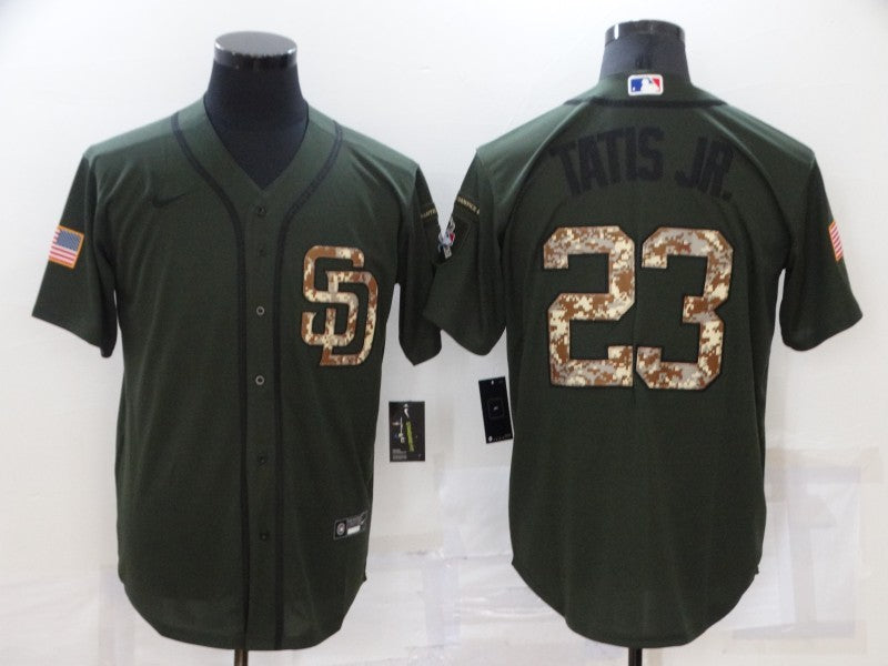Men's San Diego Padres Fernando Tatis Jr. Army Green Stitched Jersey baseball jersey product view 1